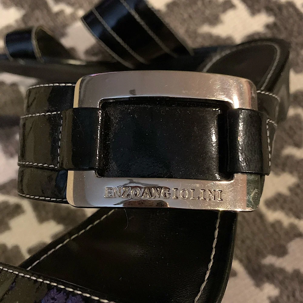 Enzo Angiolini Sandals Black Silver Buckle 8 Slip On Slides Everyday Classic